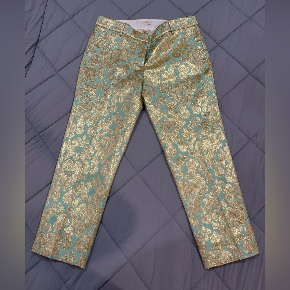 J. Crew Mint Skimmer Pant Metallic Gilded Gold Brocade 6 8